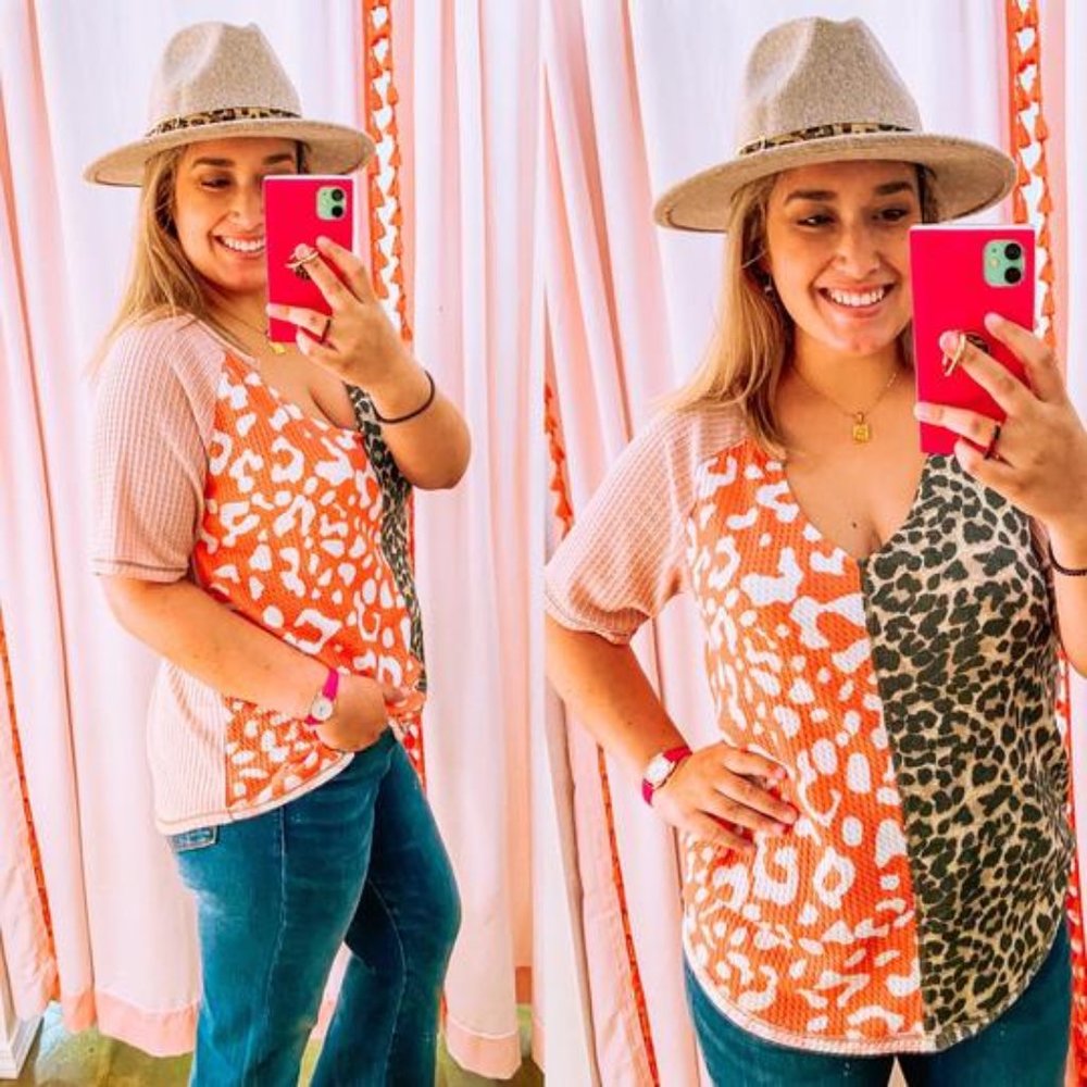 Annabelle Multi Coral/Leopard Knit Top